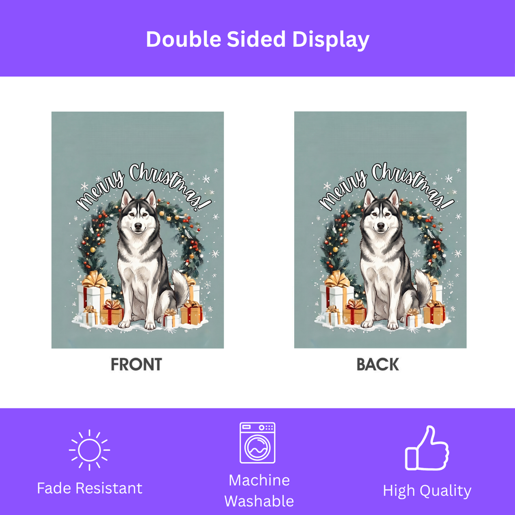 Merry Christmas Siberian Husky Garden Flag