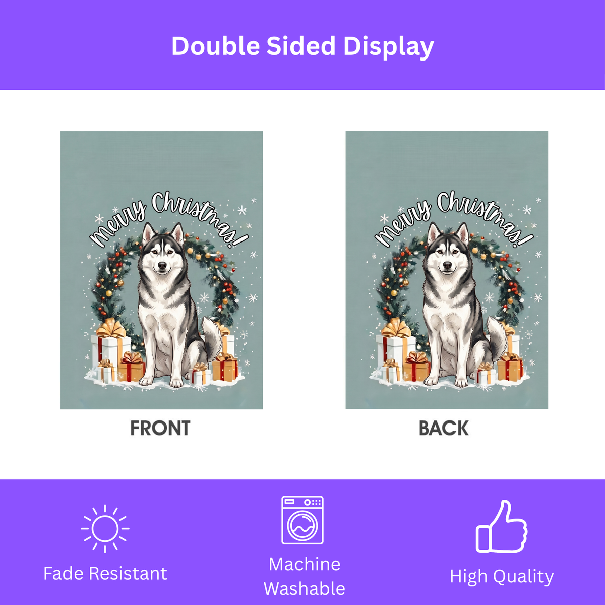 Merry Christmas Siberian Husky Garden Flag