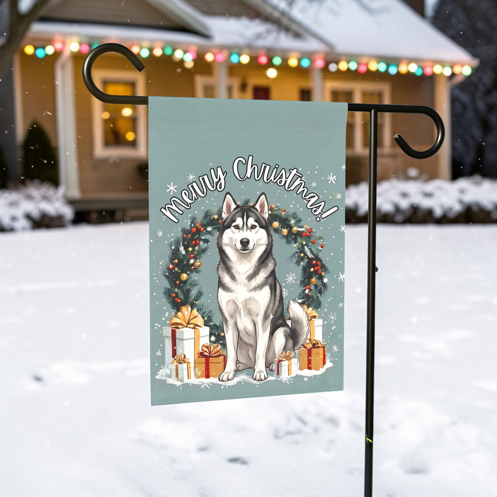 Merry Christmas Siberian Husky Garden Flag