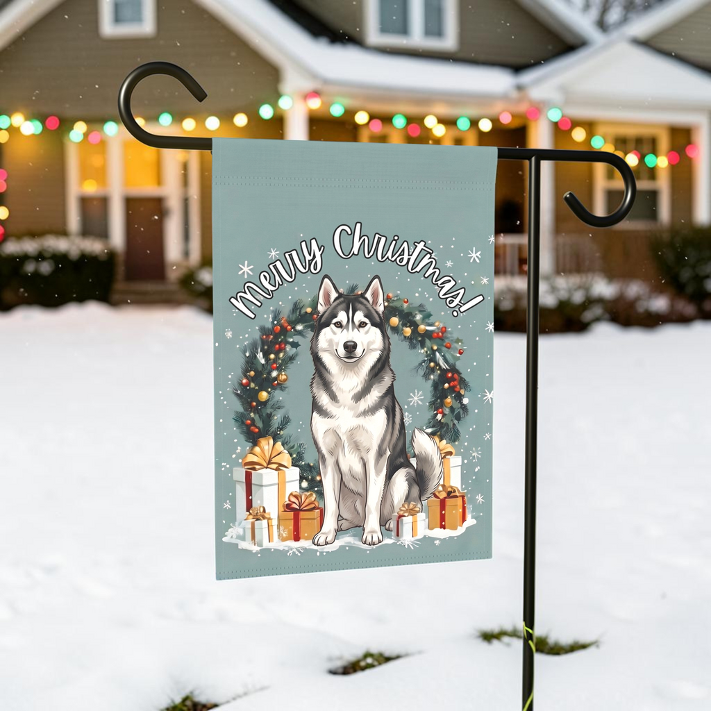 Merry Christmas Siberian Husky Garden Flag