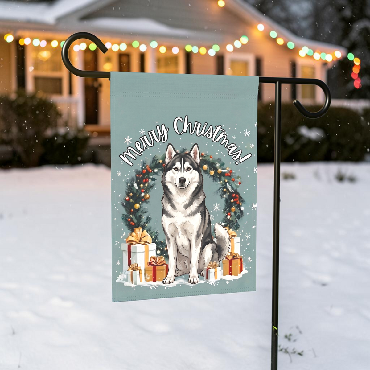 Merry Christmas Siberian Husky Garden Flag