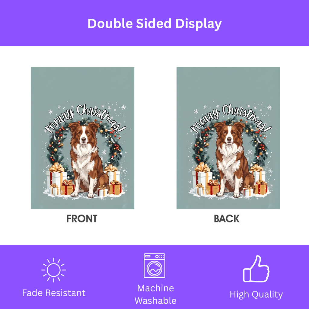 Merry Christmas Red And White Border Collie Garden Flag