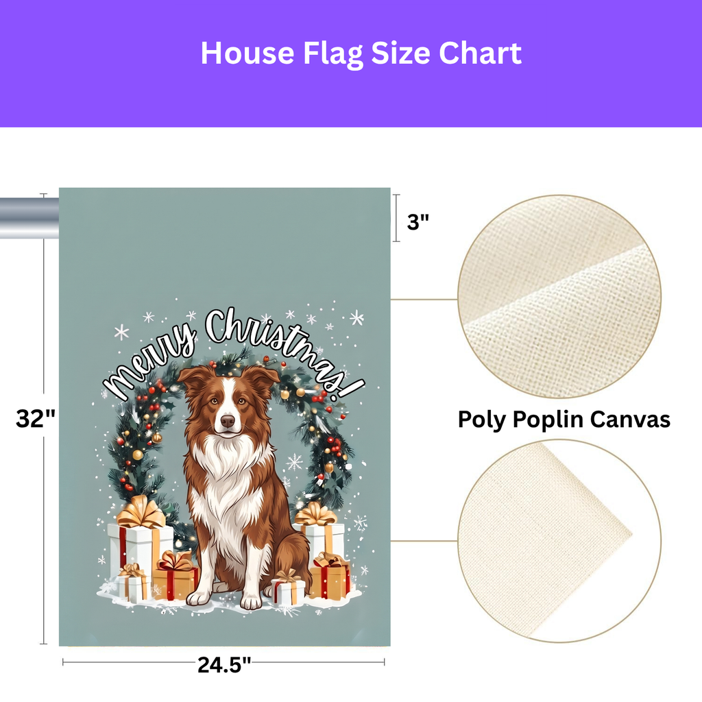 Merry Christmas Red And White Border Collie Garden Flag