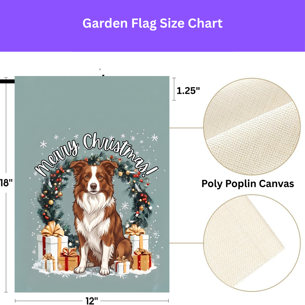Merry Christmas Red And White Border Collie Garden Flag