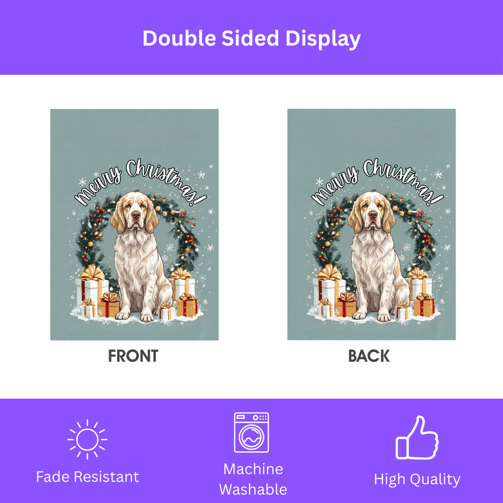 Merry Christmas Clumber Spaniel Garden Flag