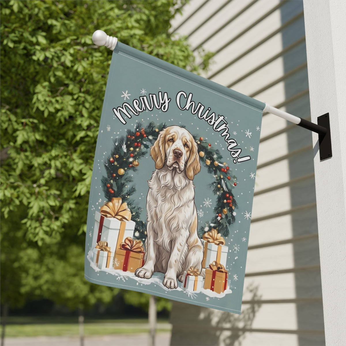 Merry Christmas Clumber Spaniel Garden Flag