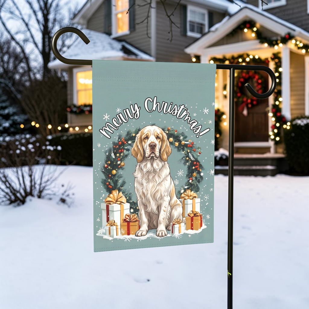 Merry Christmas Clumber Spaniel Garden Flag