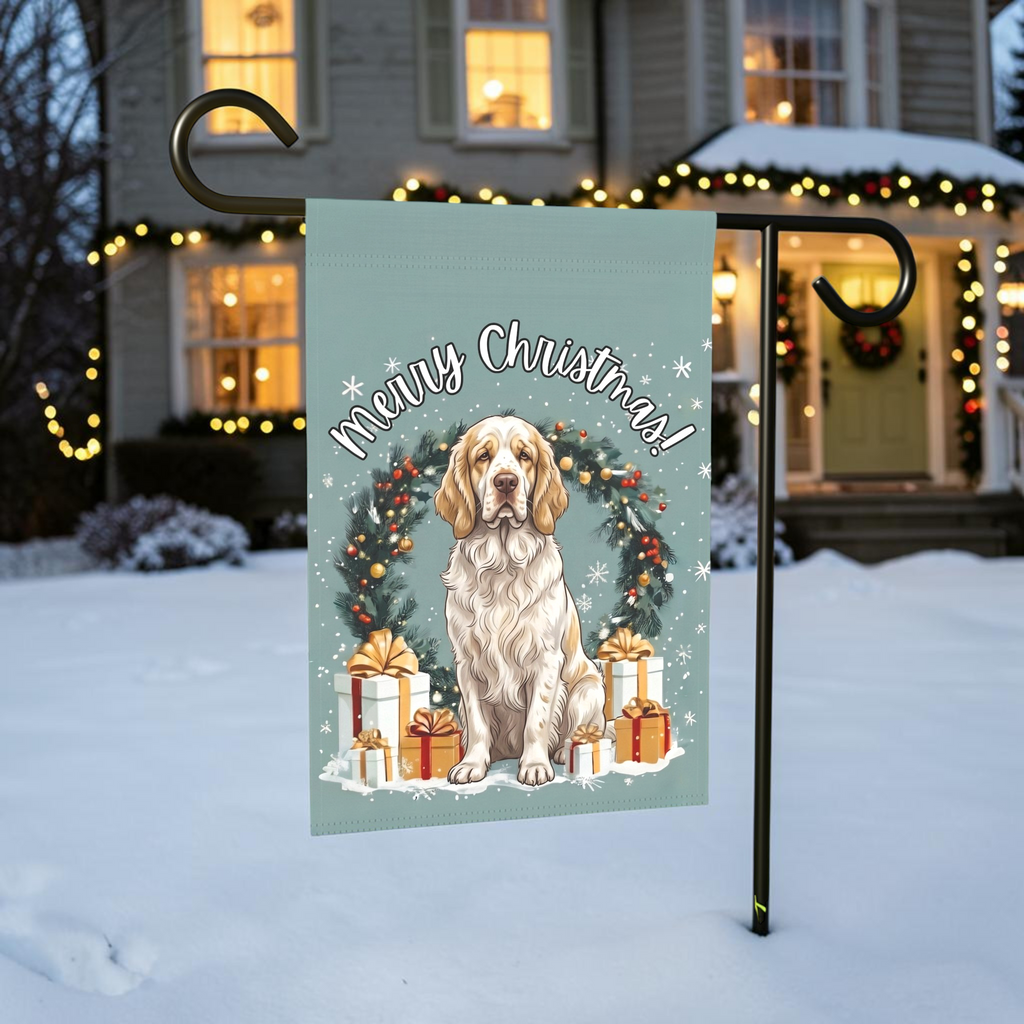 Merry Christmas Clumber Spaniel Garden Flag