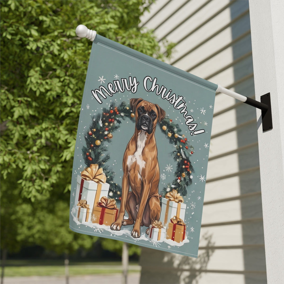 Merry Christmas Boxer Garden Flag
