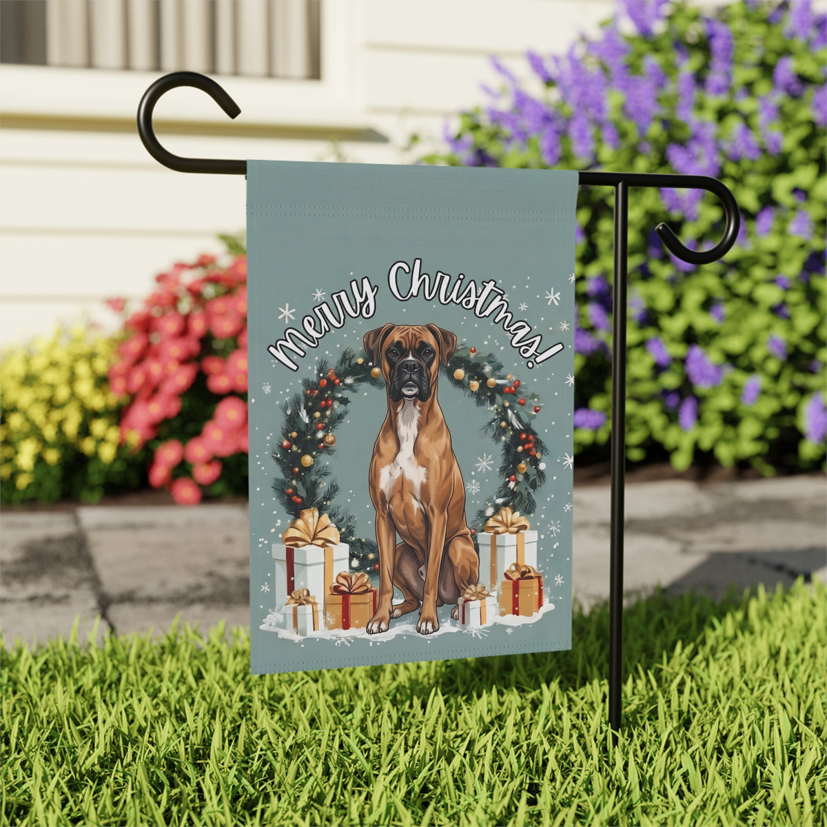 Merry Christmas Boxer Garden Flag