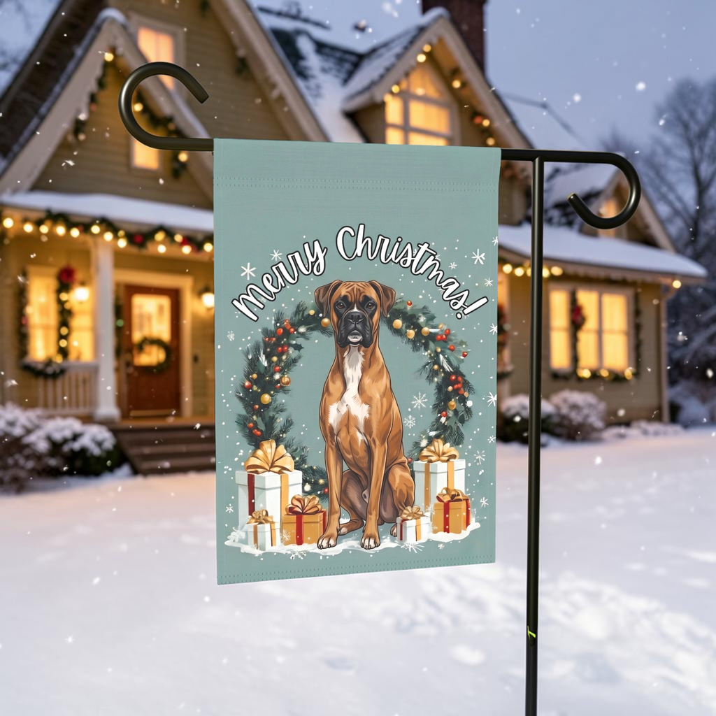 Merry Christmas Boxer Garden Flag