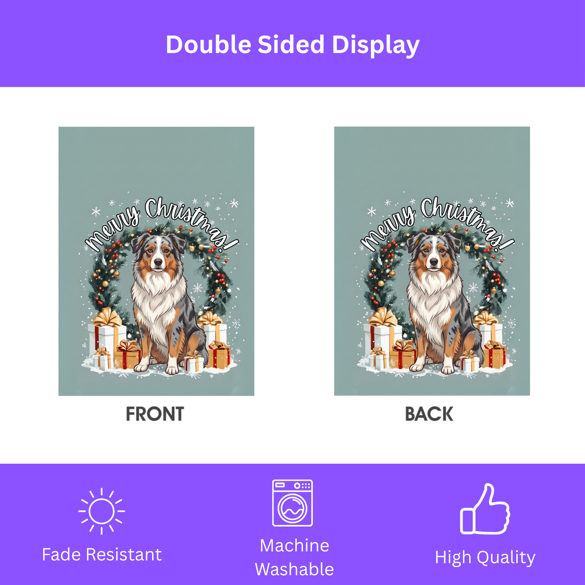 Merry Christmas Australian Shepherd Garden Flag