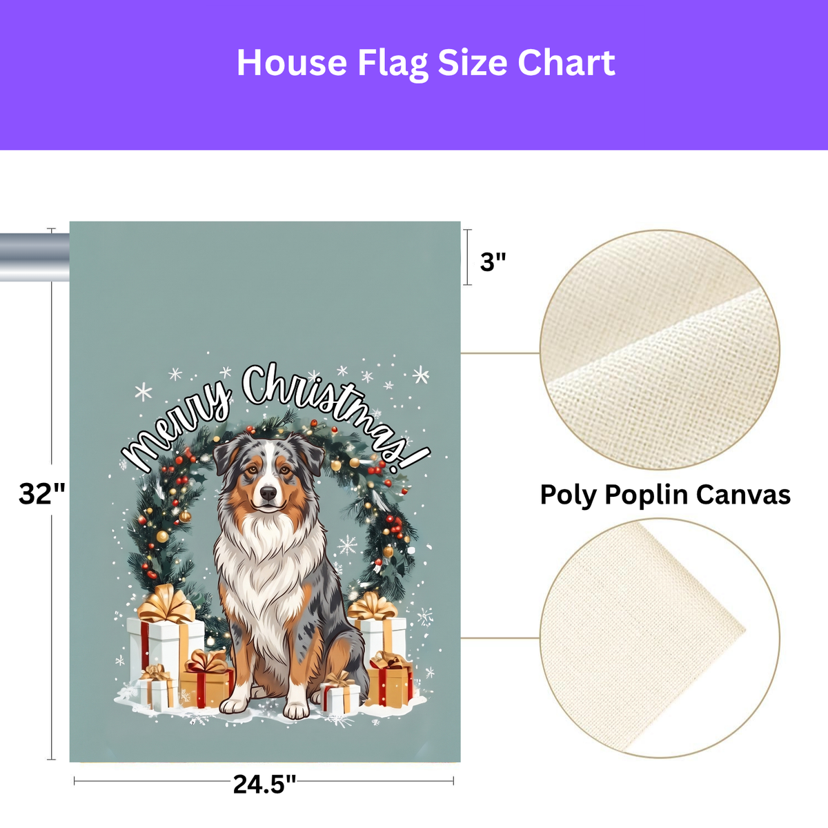 Merry Christmas Australian Shepherd Garden Flag
