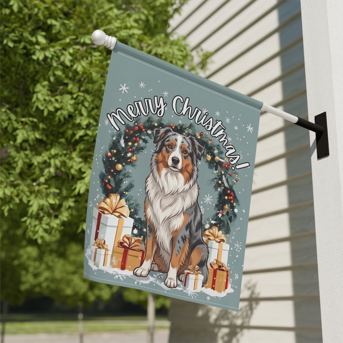 Merry Christmas Australian Shepherd Garden Flag