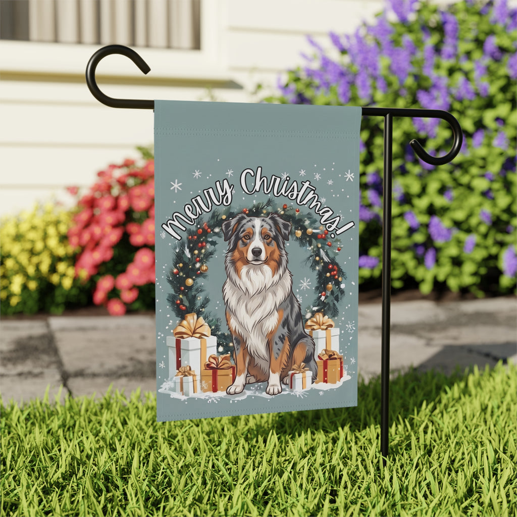 Merry Christmas Australian Shepherd Garden Flag