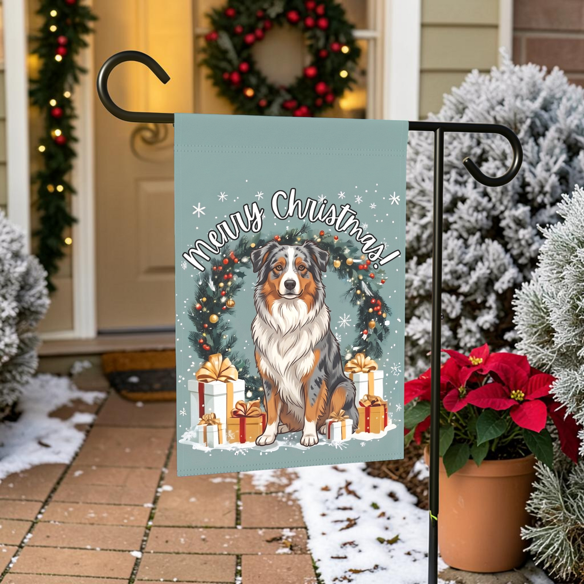 Merry Christmas Australian Shepherd Garden Flag