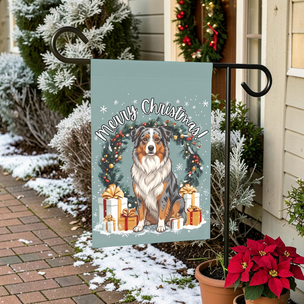 Merry Christmas Australian Shepherd Garden Flag