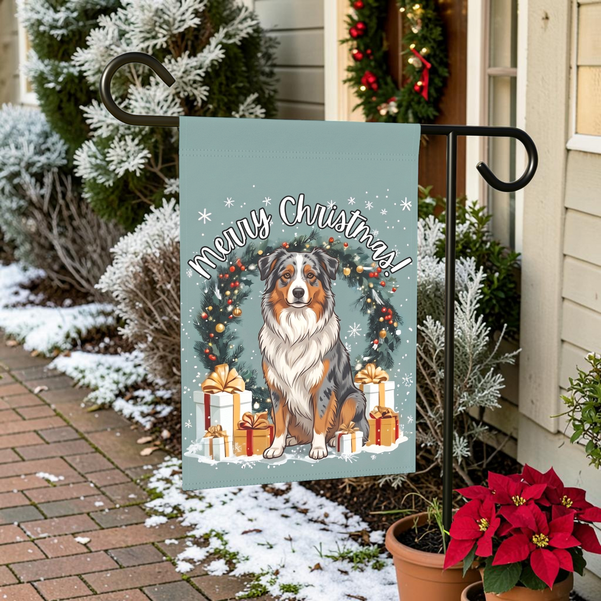 Merry Christmas Australian Shepherd Garden Flag