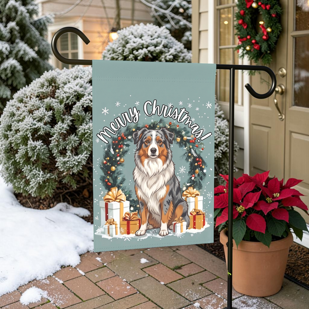 Merry Christmas Australian Shepherd Garden Flag