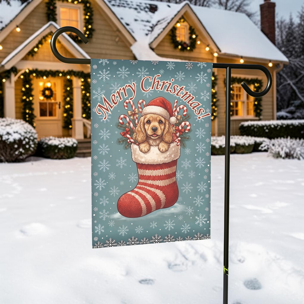 Cocker Spaniel And Christmas Stocking Garden Flag