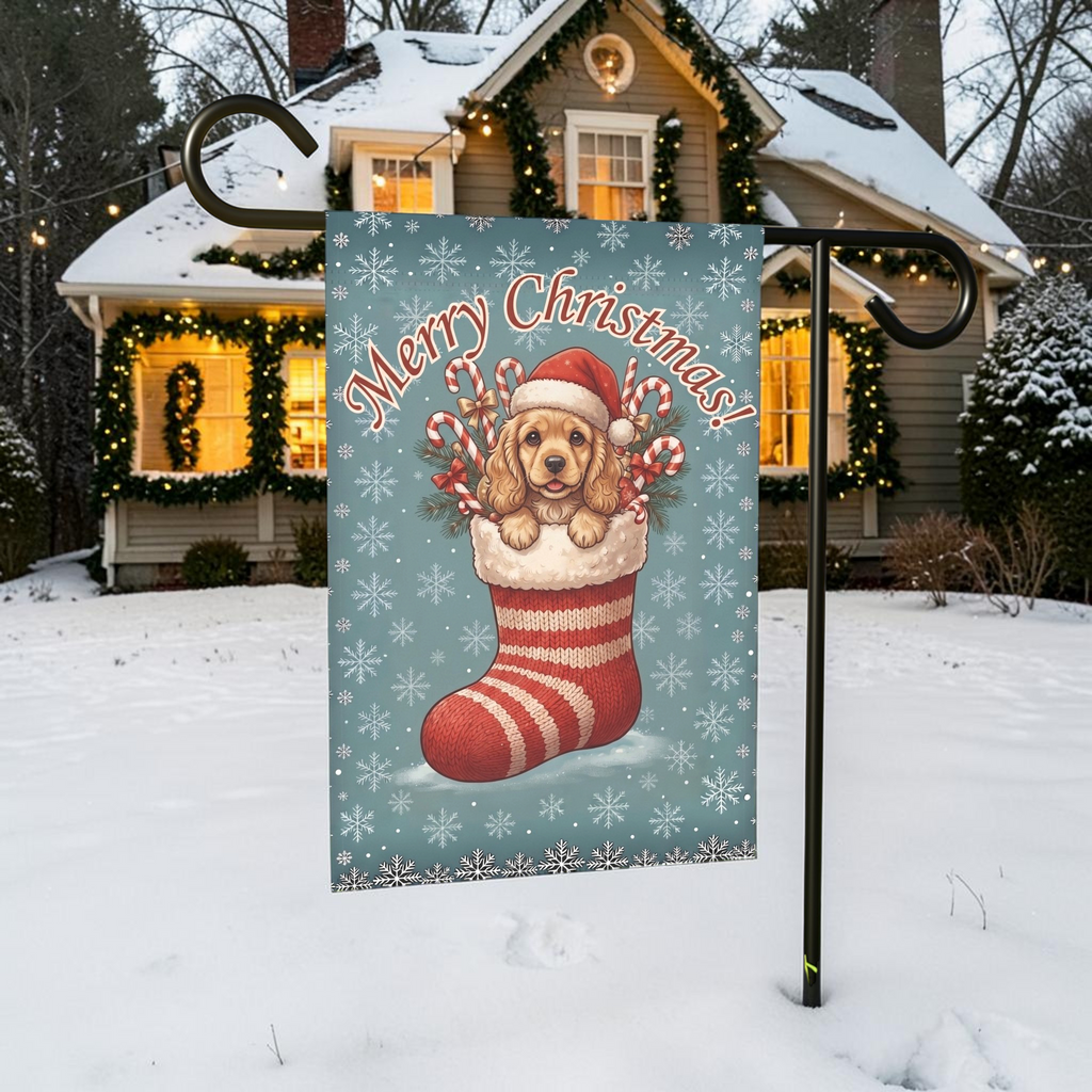 Cocker Spaniel And Christmas Stocking Garden Flag