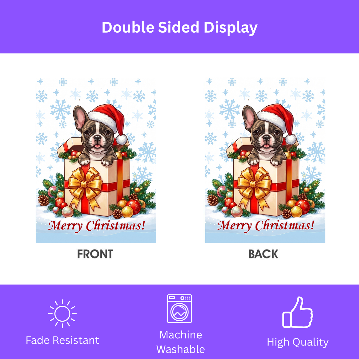 Brindle French Bulldog And Christmas Present Garden Flag