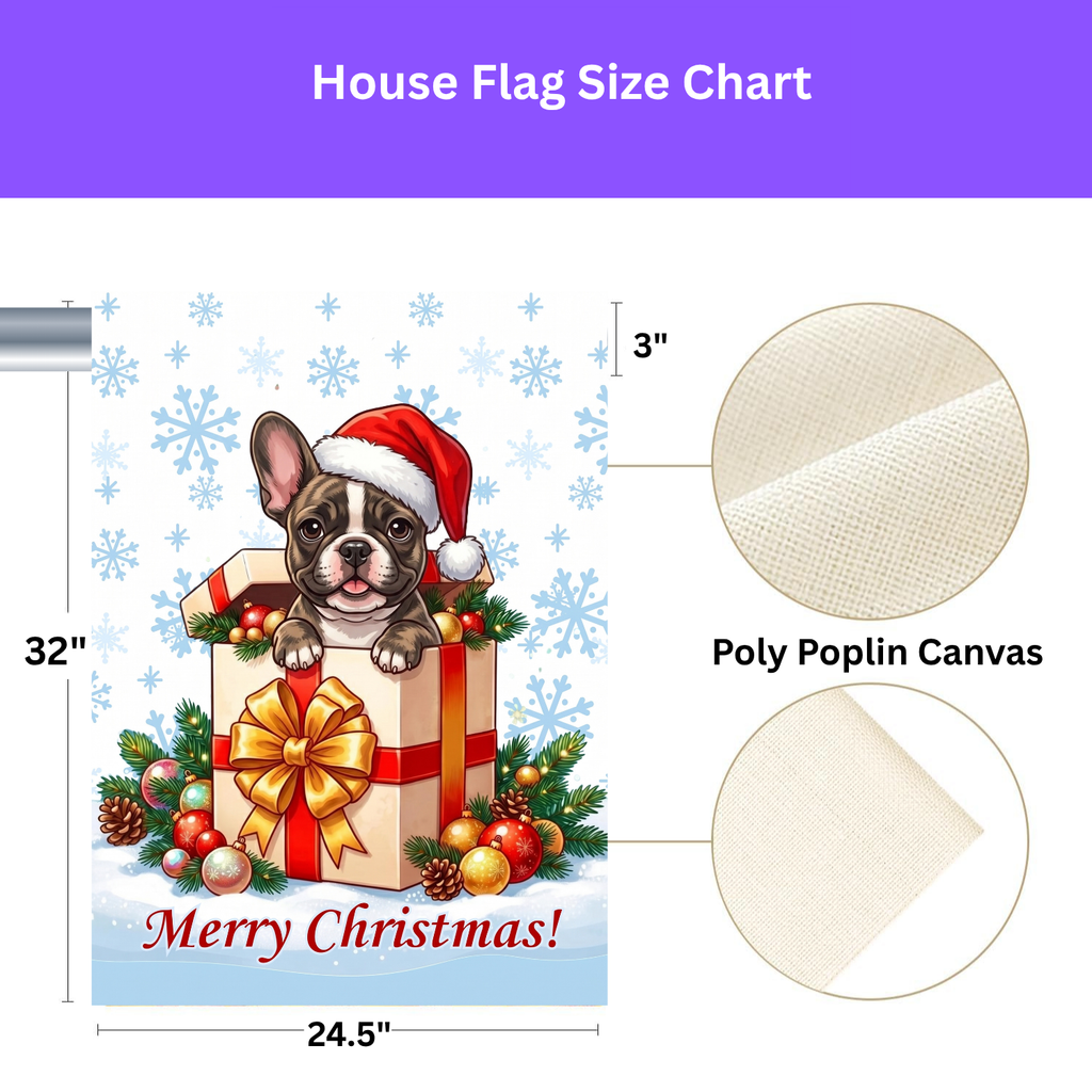 Brindle French Bulldog And Christmas Present Garden Flag