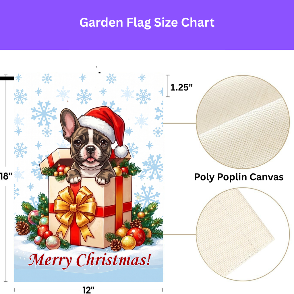 Brindle French Bulldog And Christmas Present Garden Flag