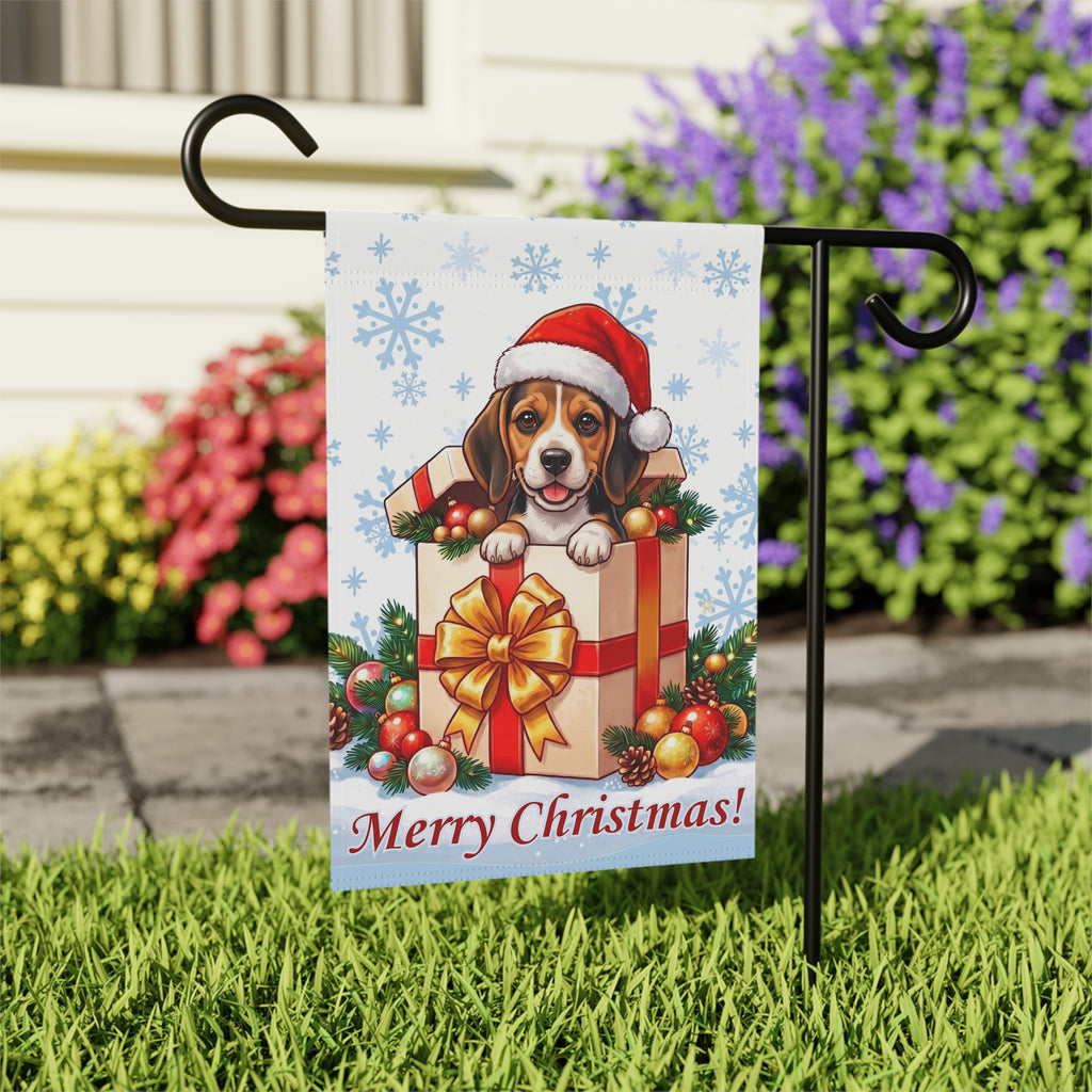 Beagle and Christmas Present Garden Flag