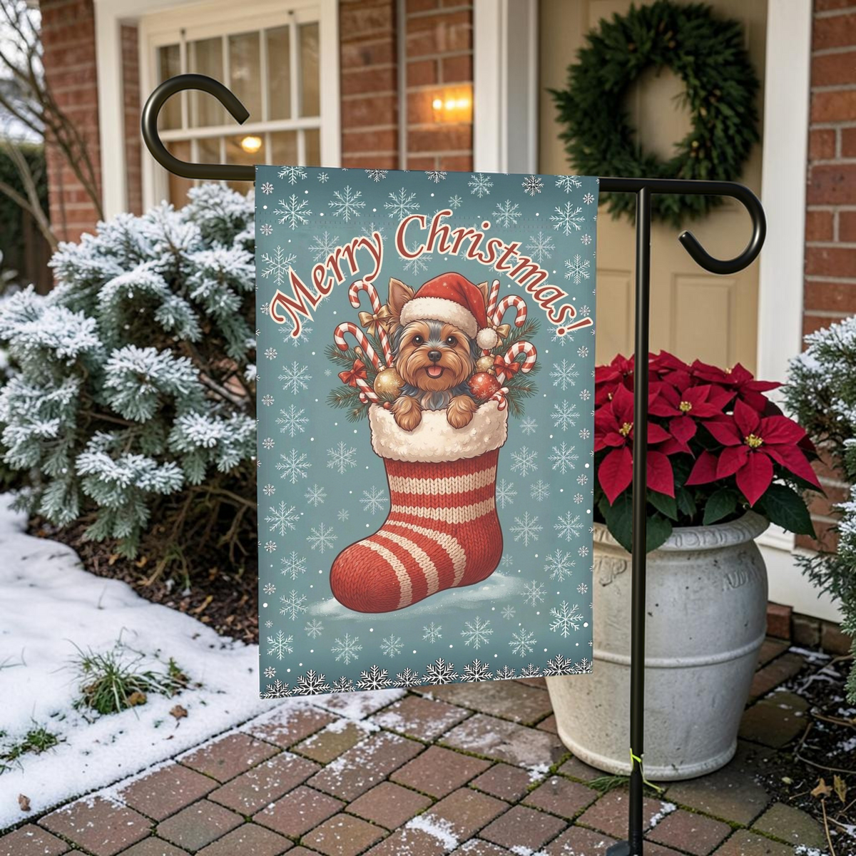 Yorkshire Terrier Christmas Stocking Garden Flag