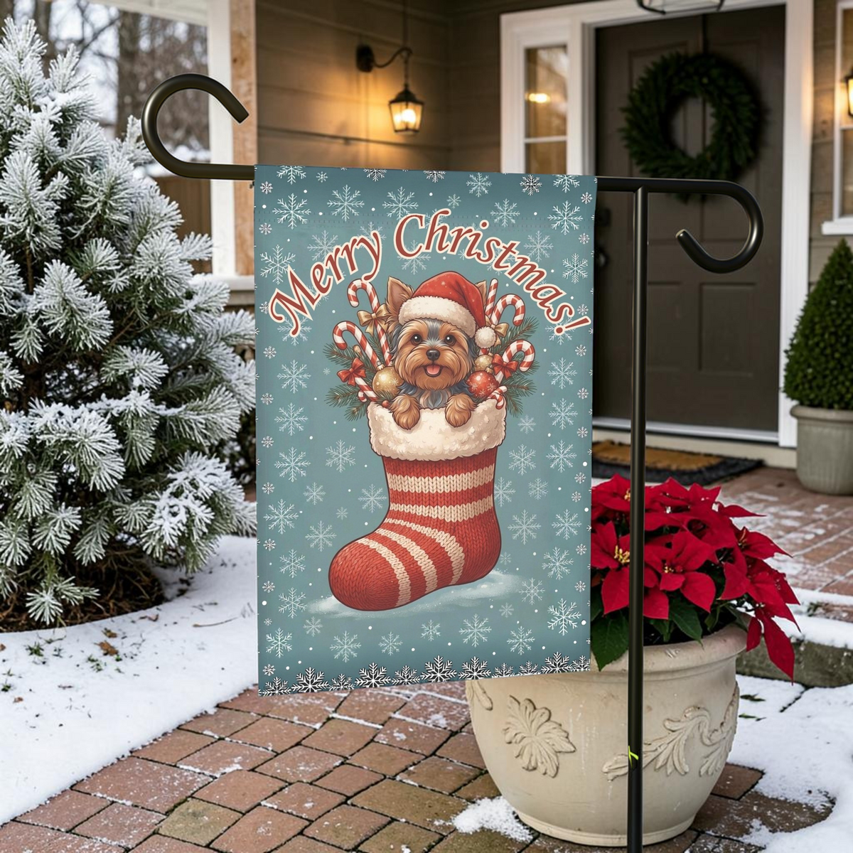 Yorkshire Terrier Christmas Stocking Garden Flag