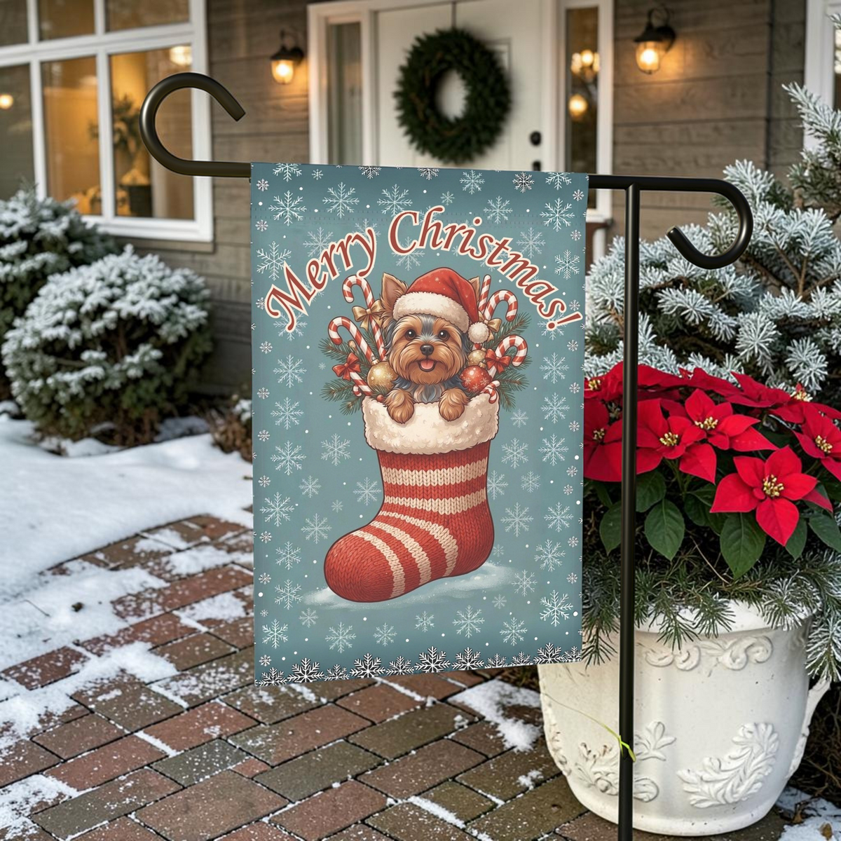 Yorkshire Terrier Christmas Stocking Garden Flag