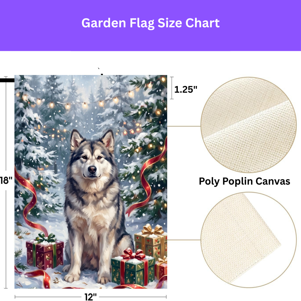 Snowy Forest Christmas Alaskan Malamute Garden Flag