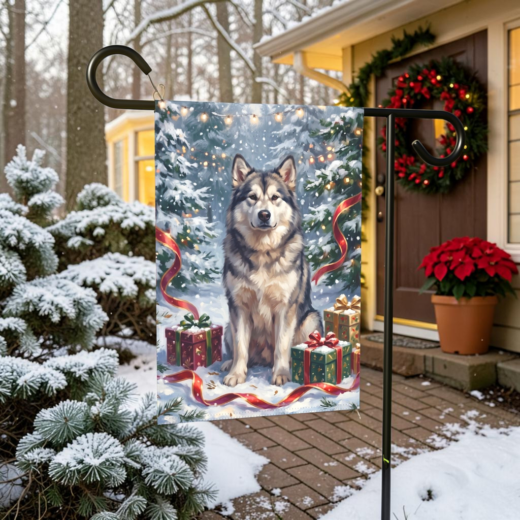 Snowy Forest Christmas Alaskan Malamute Garden Flag