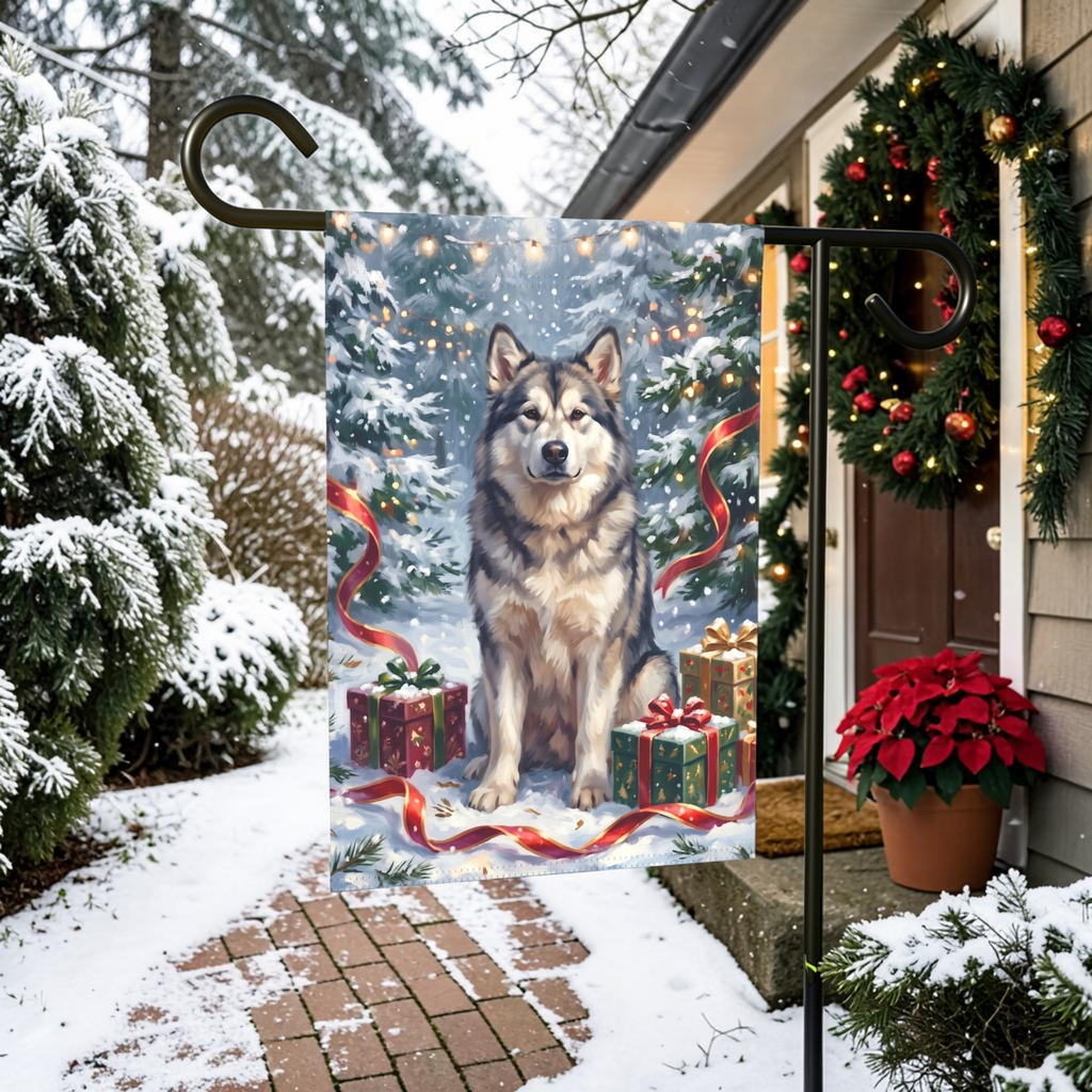 Snowy Forest Christmas Alaskan Malamute Garden Flag