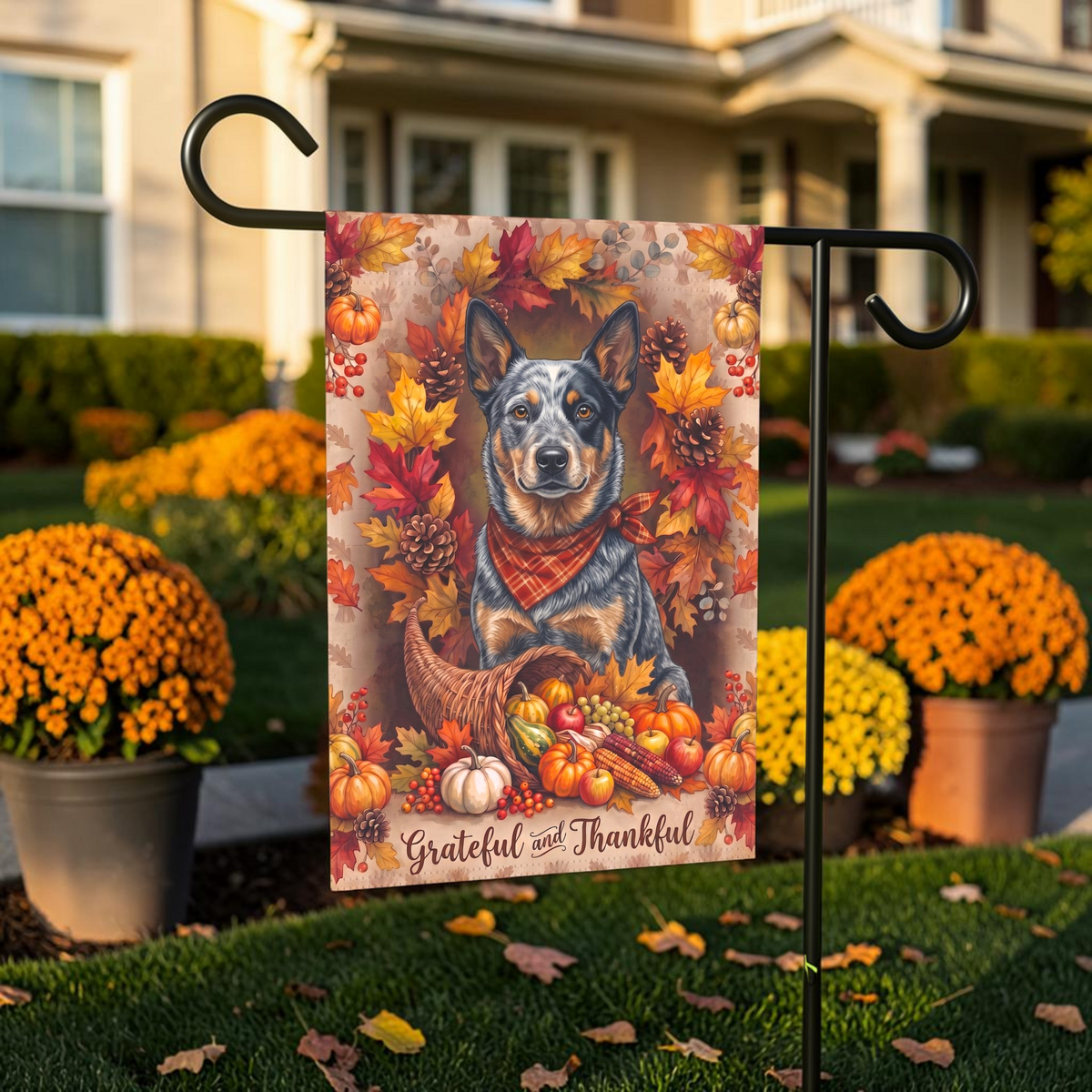 Grateful And Thankful Australian Cattle Dog Thanksgiving Garden Flag