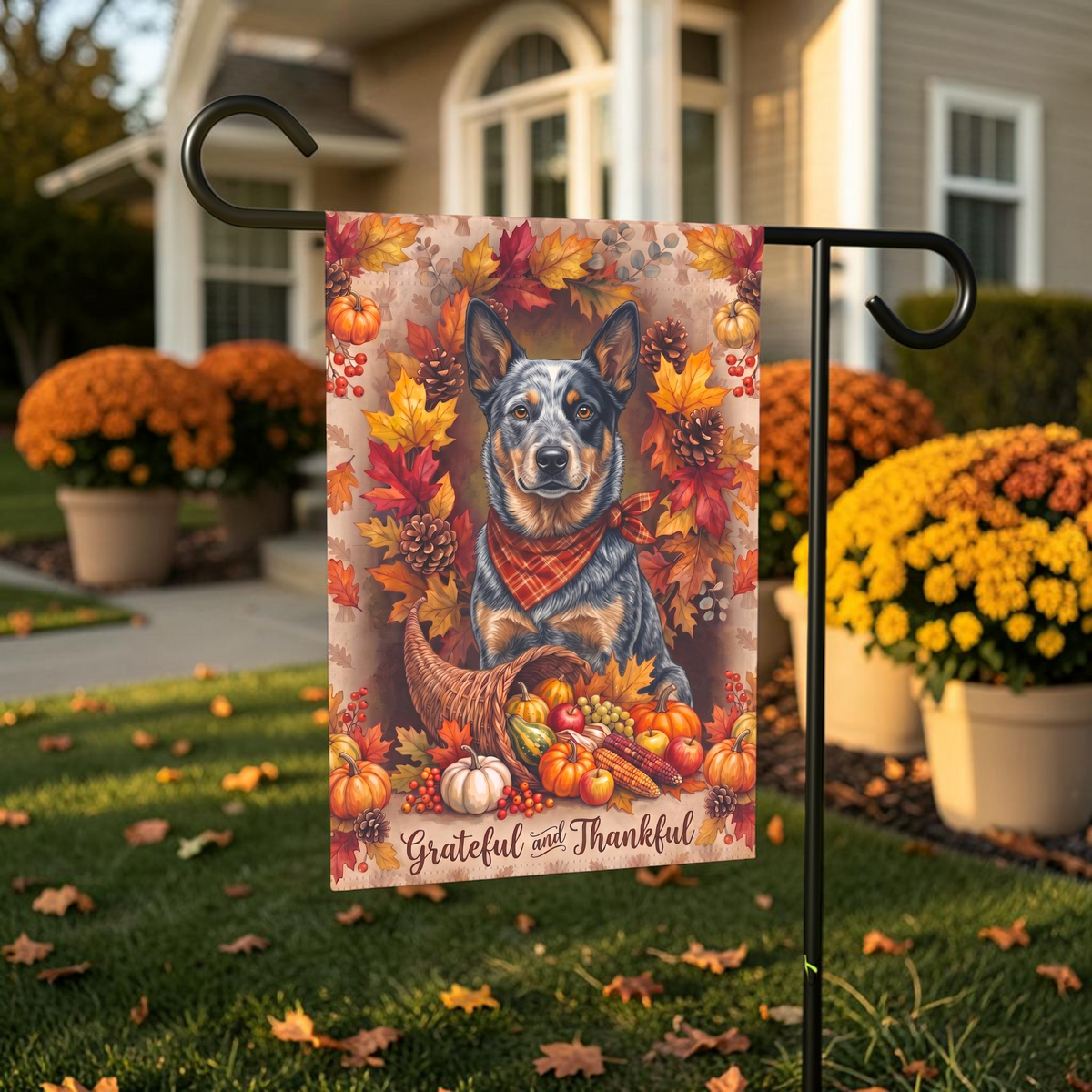 Grateful And Thankful Australian Cattle Dog Thanksgiving Garden Flag