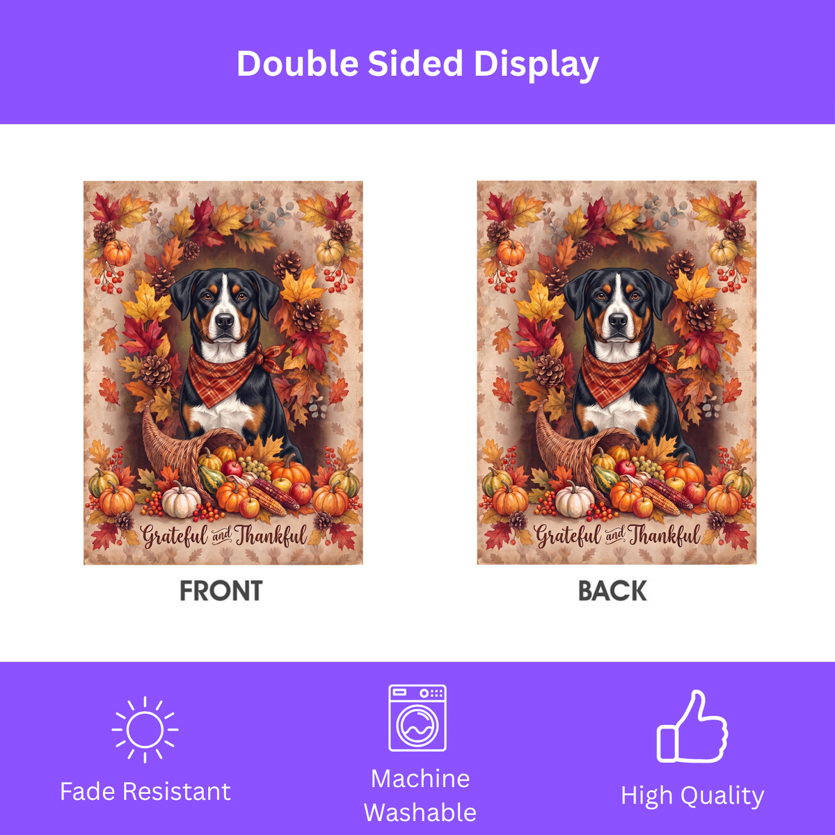 Grateful And Thankful Appenzeller Sennenhund Thanksgiving Garden Flag