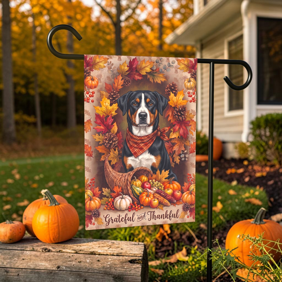 Grateful And Thankful Appenzeller Sennenhund Thanksgiving Garden Flag