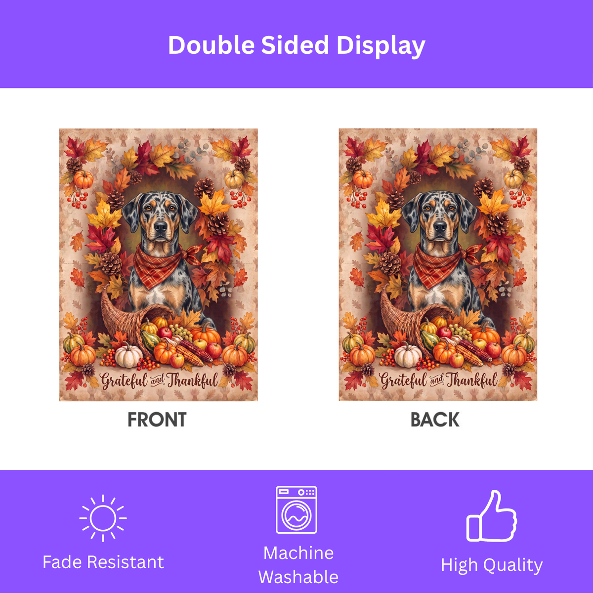 Grateful And Thankful American Leopard Hound Thanksgiving Garden Flag