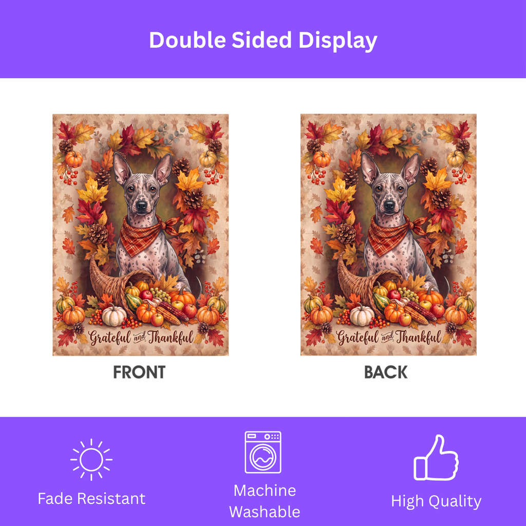 Grateful And Thankful American Hairless Terrier Thanksgiving Garden Flag