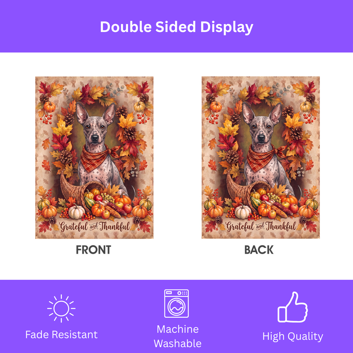 Grateful And Thankful American Hairless Terrier Thanksgiving Garden Flag
