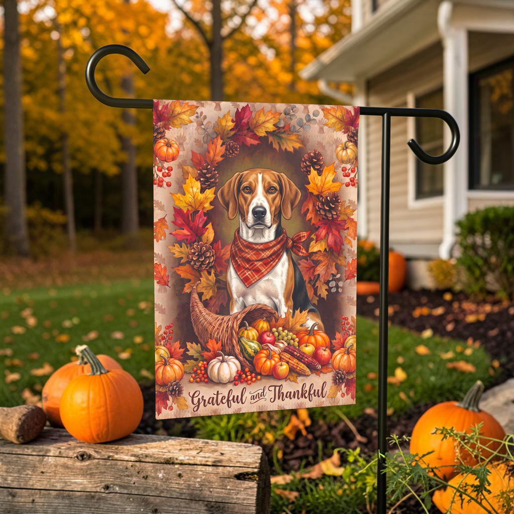 Grateful And Thankful American Foxhound Thanksgiving Garden Flag
