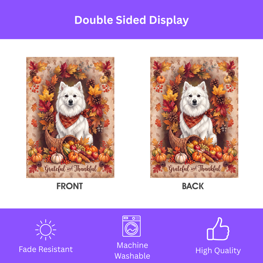 Grateful and Thankful American Eskimo Dog Thanksgiving Garden Flag