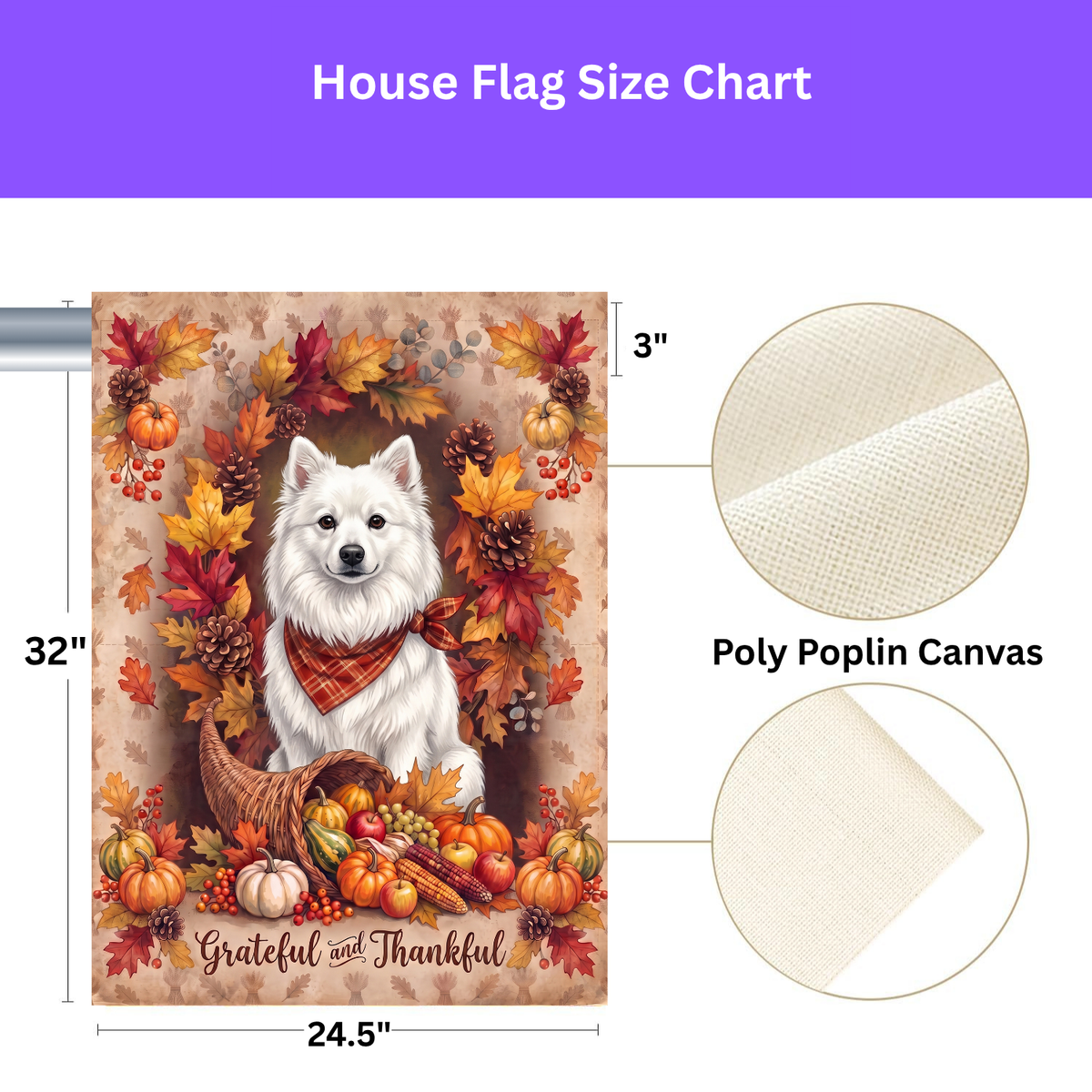 Grateful and Thankful American Eskimo Dog Thanksgiving Garden Flag