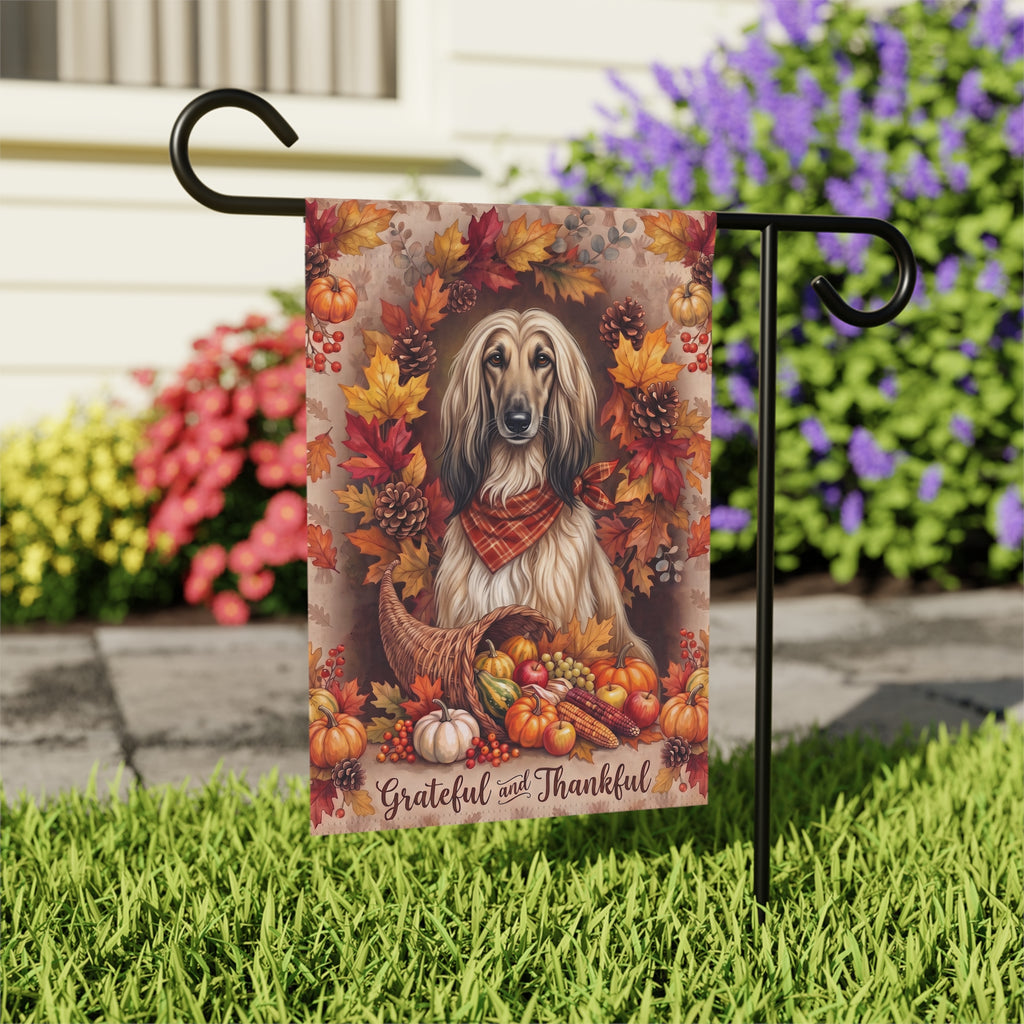 Grateful And Thankful Afghan Hound Thanksgiving Garden Flag