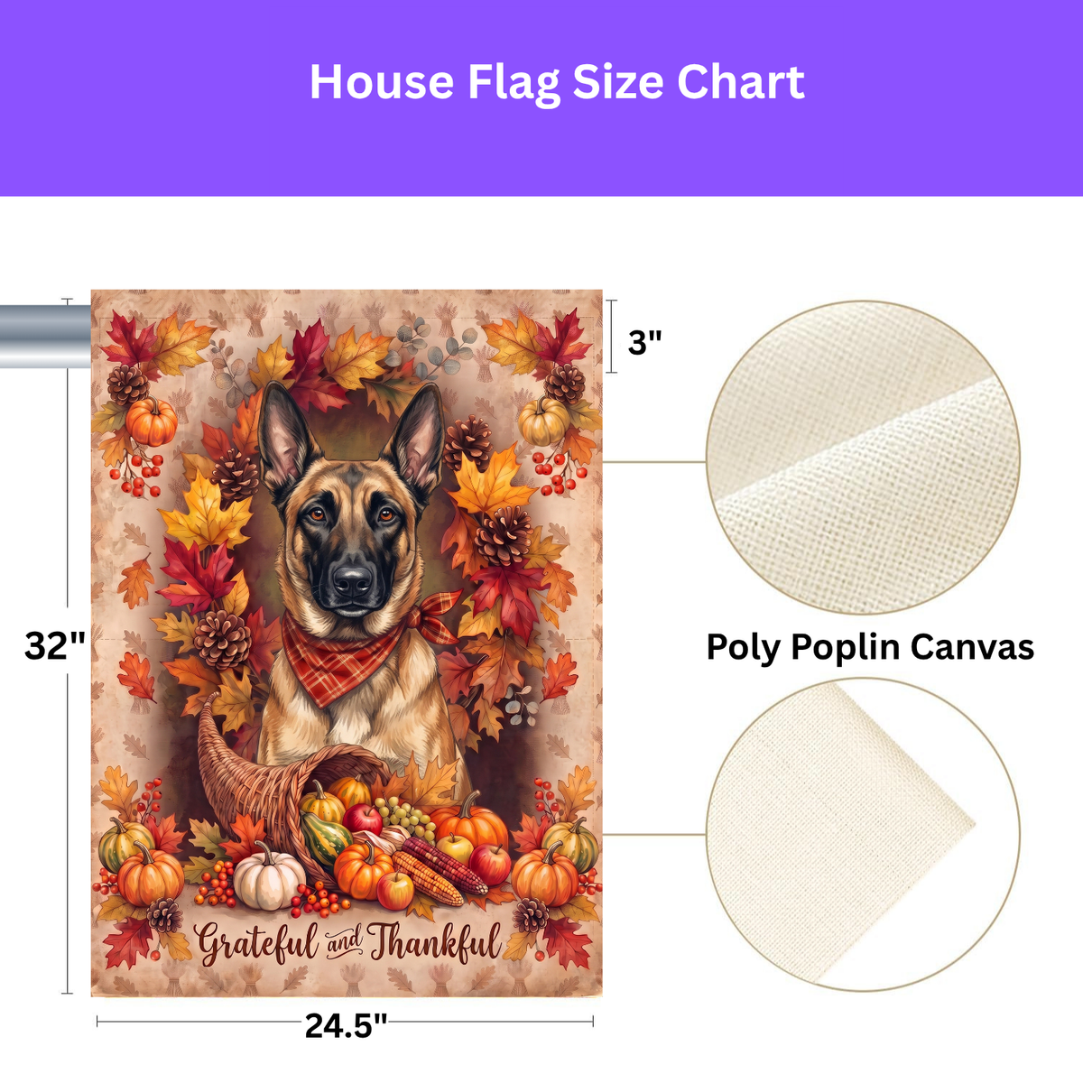 Grateful And Thankful Belgian Malinois Thanksgiving Garden Flag