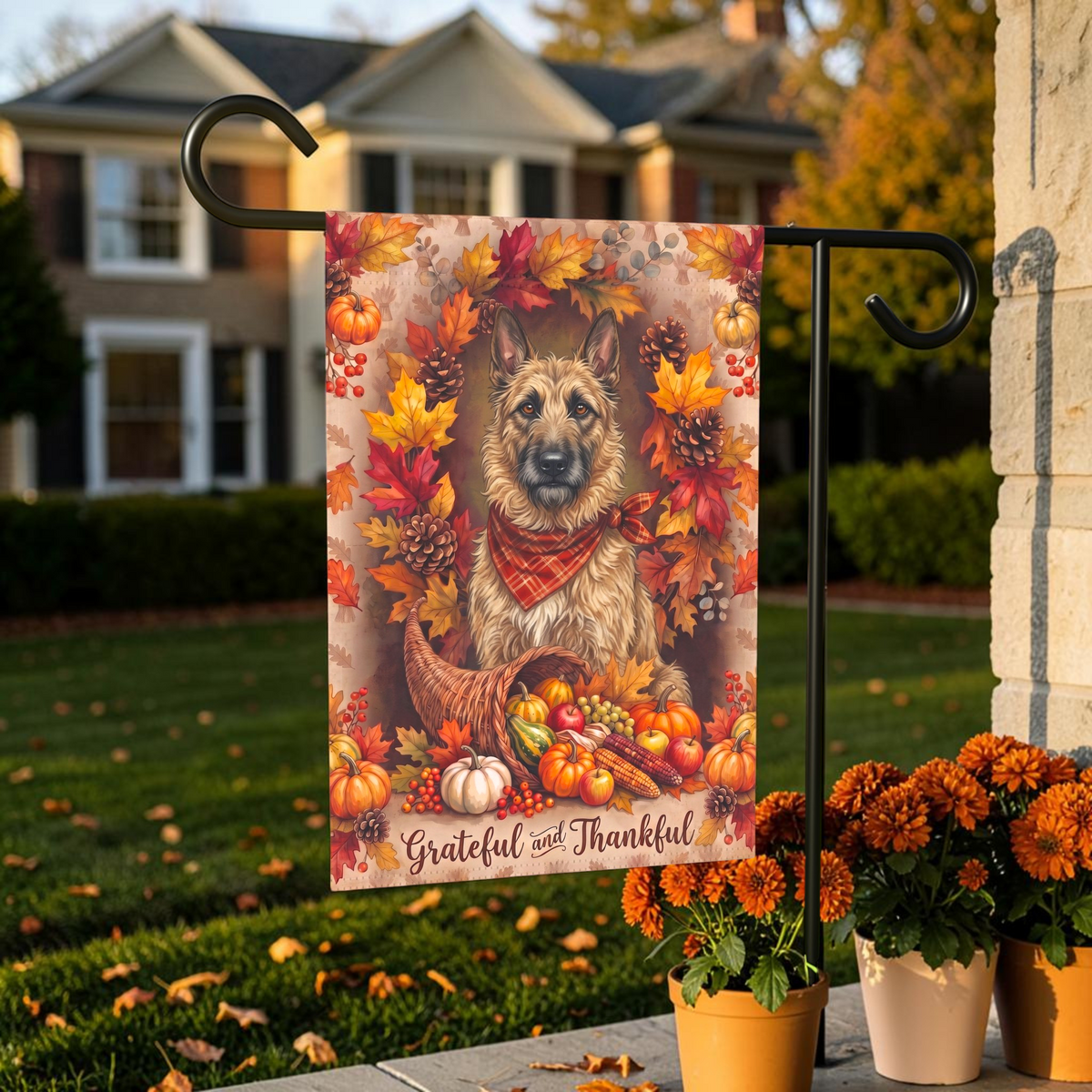 Grateful And Thankful Belgian Laekenois Thanksgiving Garden Flag