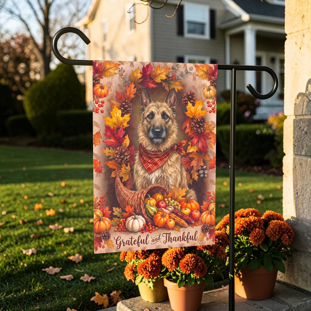 Grateful And Thankful Belgian Laekenois Thanksgiving Garden Flag