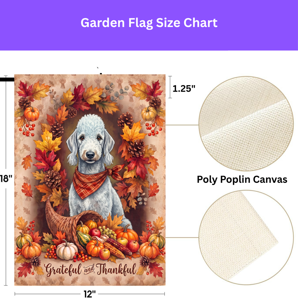 Grateful and Thankful Bedlington Terrier Thanksgiving Garden Flag